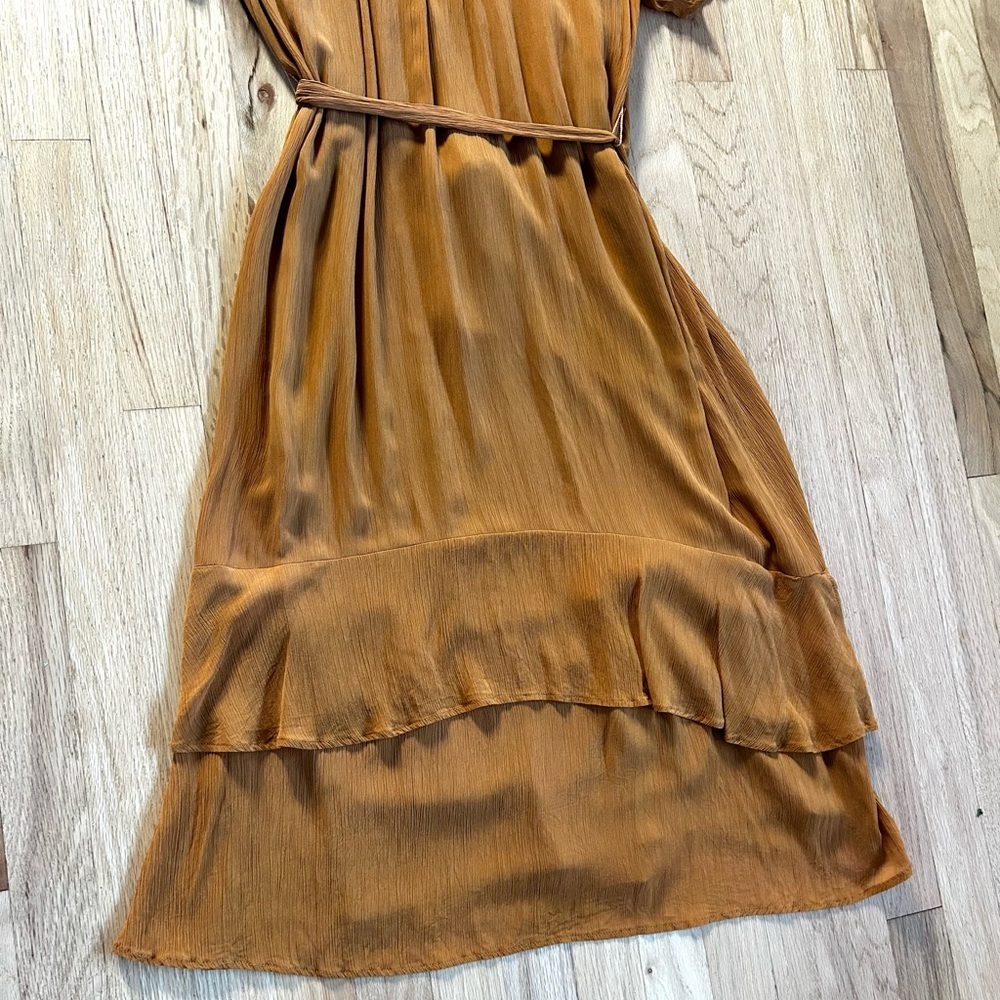 AMOUR VERT onie midi dress marigold flutter sleeve mockneck made in usa size M - Picture 8 of 16